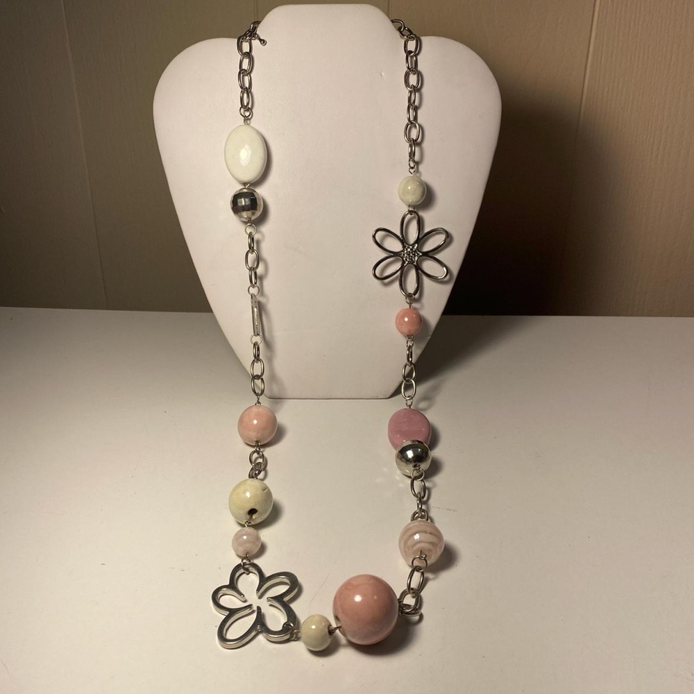 Chico's Pink and White Beaded Necklace